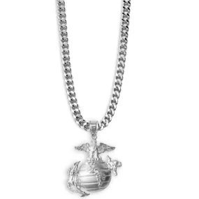 1-1/2" Eagle, Globe, and Anchor Pendant With Curb Chain - Sterling Silver