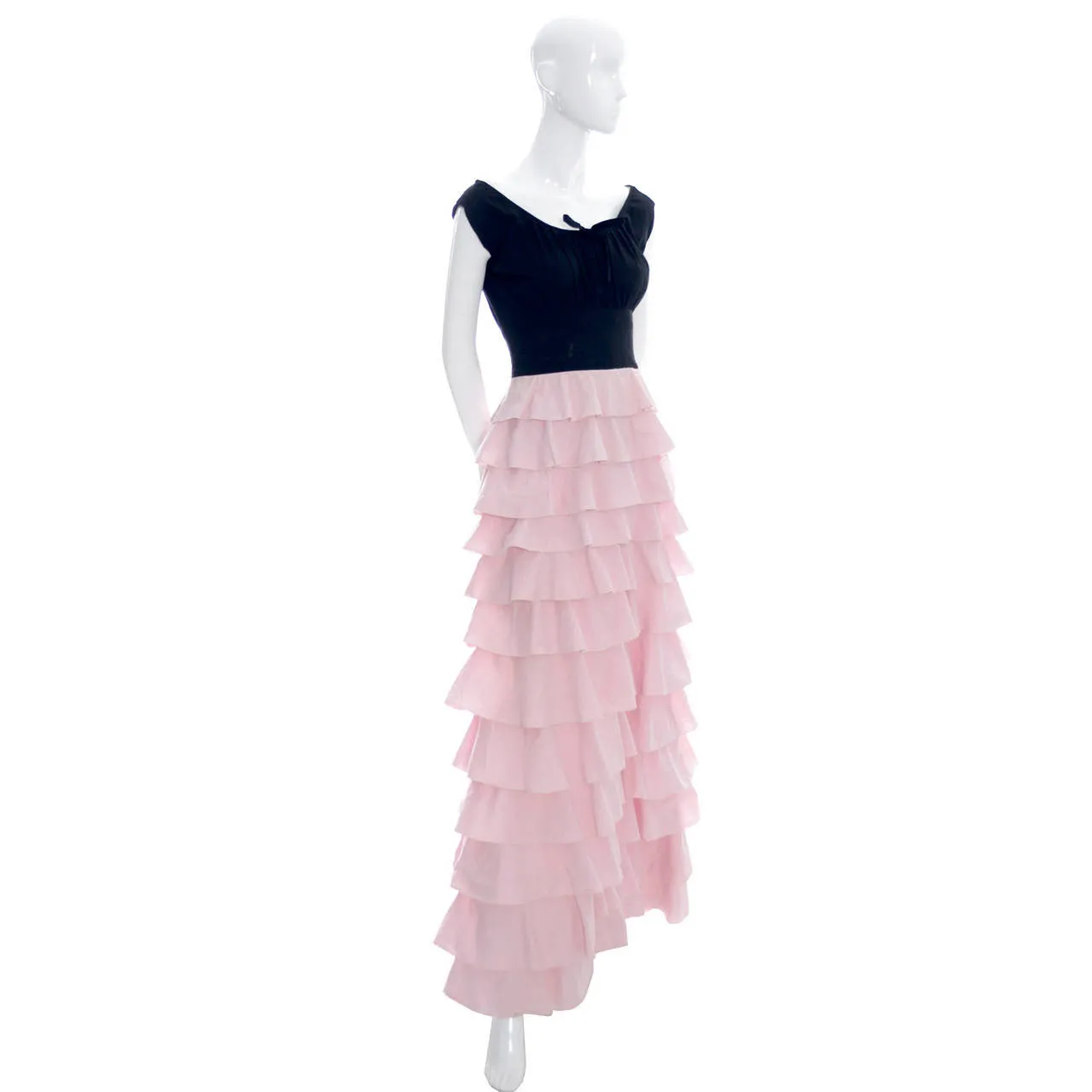 1940s Vintage Dress Gilbert Adrian Original in Pink and Black Ruffles