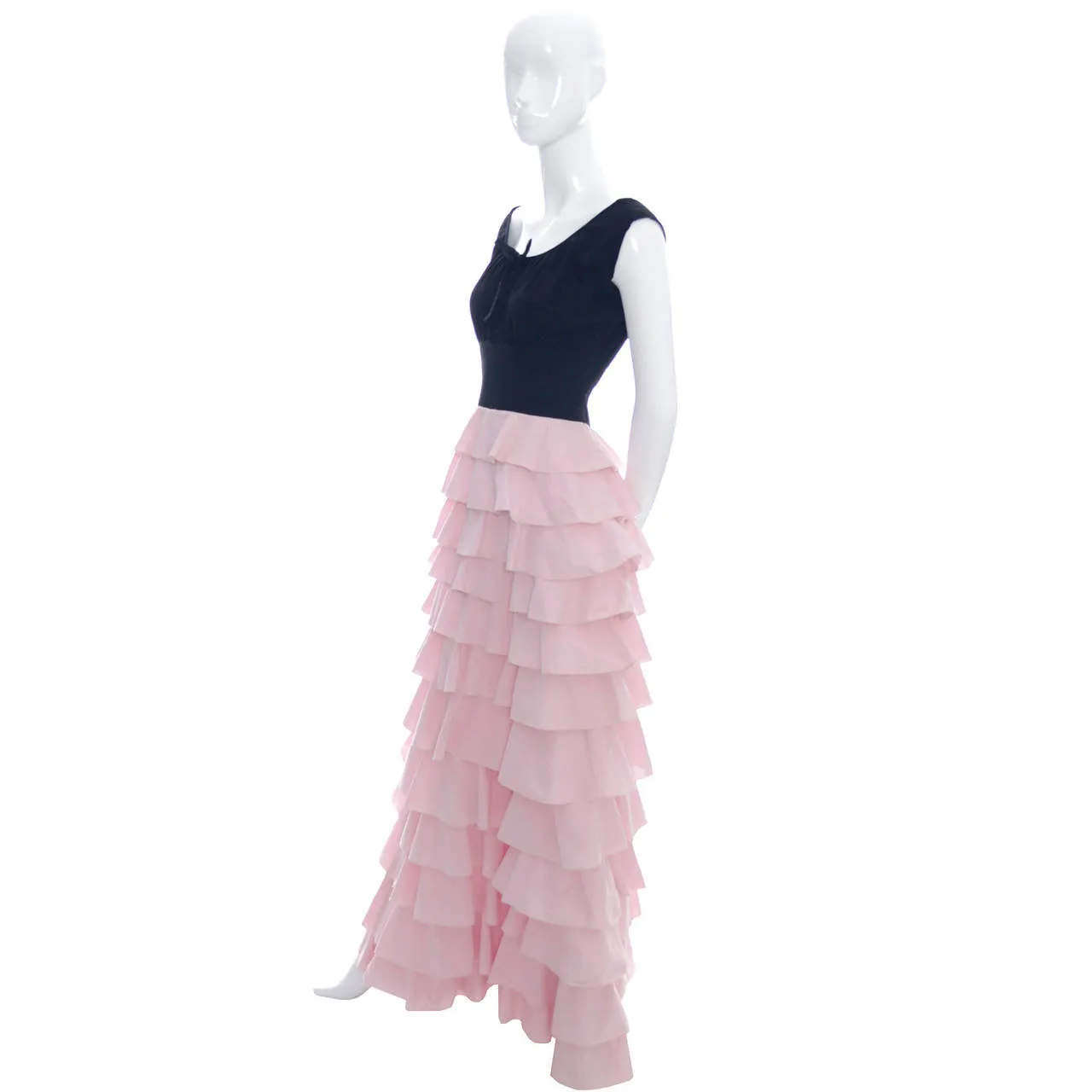 1940s Vintage Dress Gilbert Adrian Original in Pink and Black Ruffles