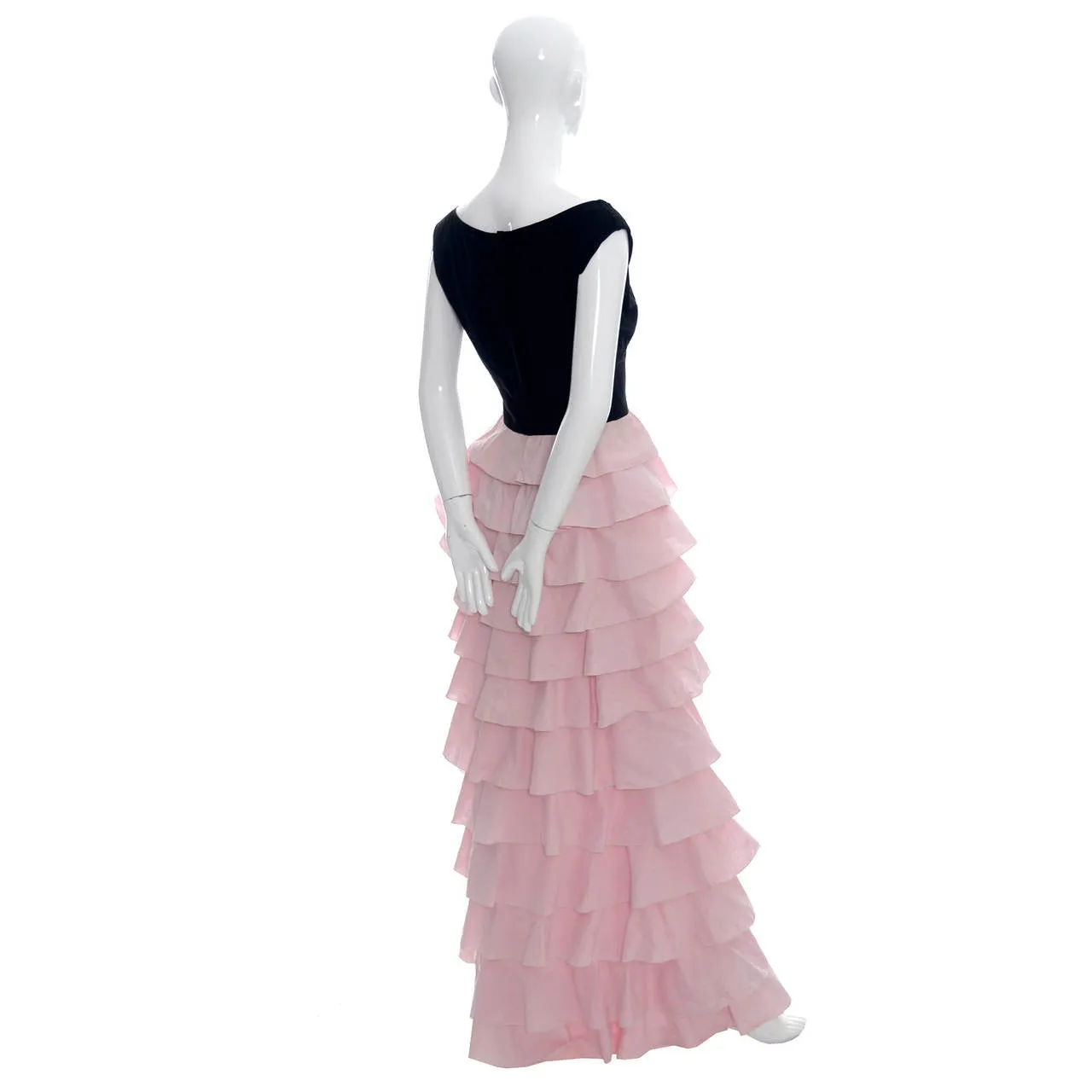 1940s Vintage Dress Gilbert Adrian Original in Pink and Black Ruffles