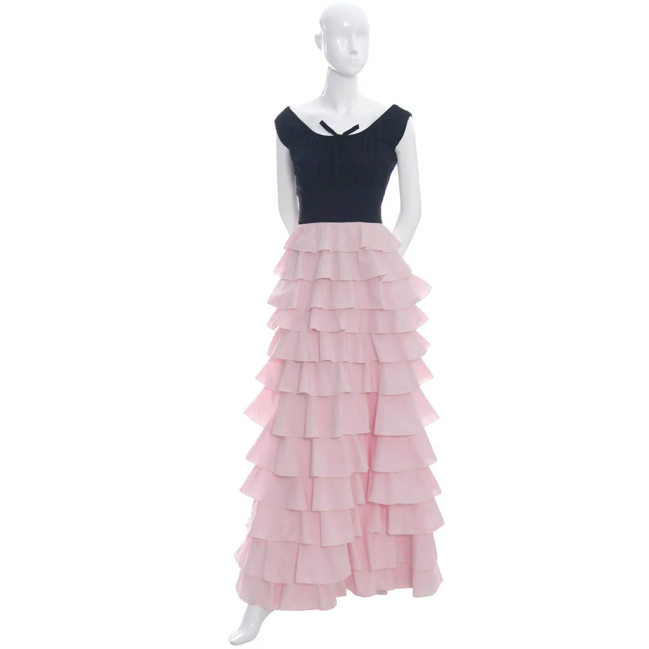 1940s Vintage Dress Gilbert Adrian Original in Pink and Black Ruffles