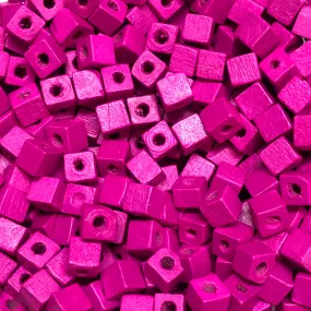 5x5mm Küp Ahap Boncuk 33 - Neon Pembe