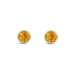 9ct Yellow Gold Citrine 3mm Rubover Stud Earrings 0.58ct