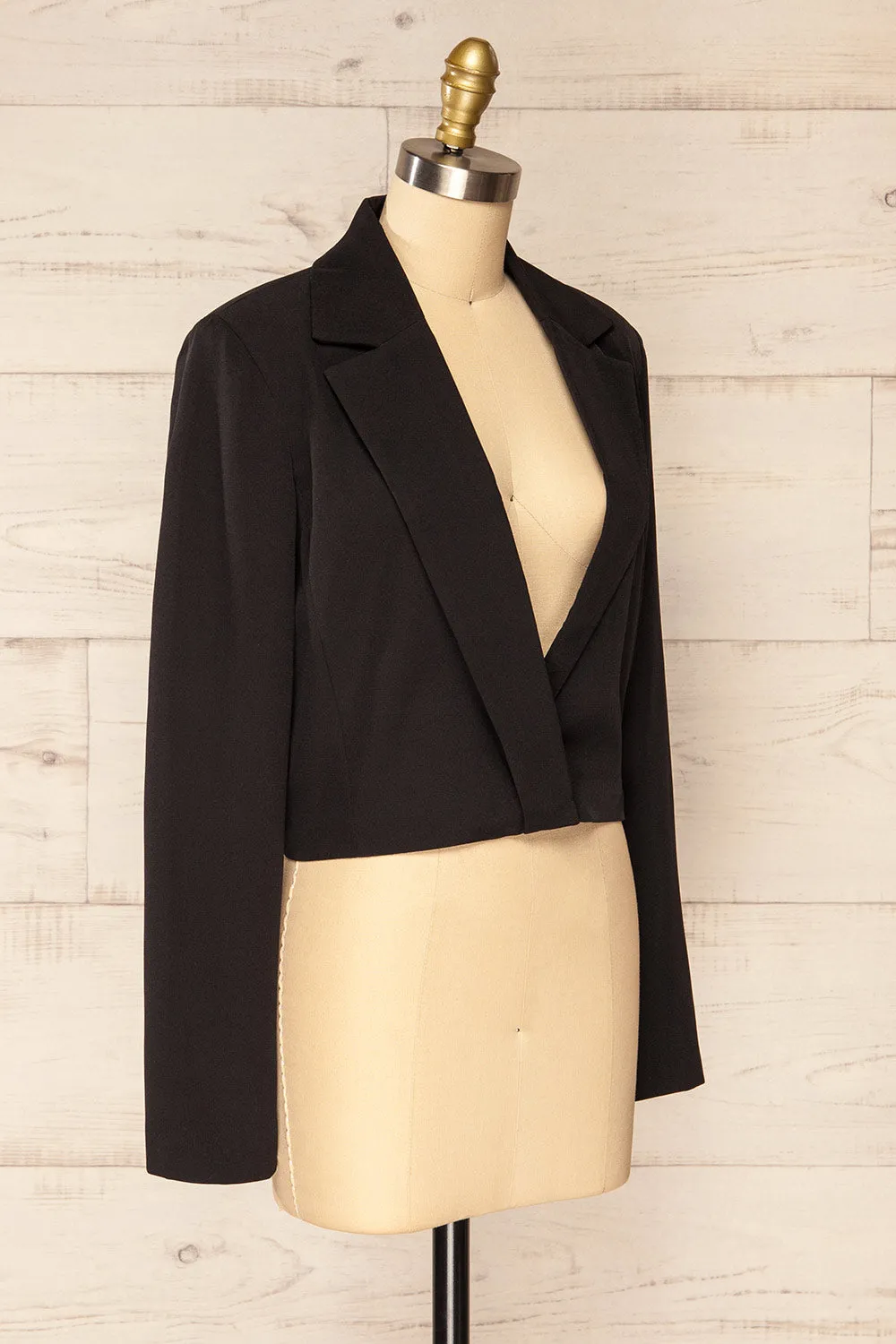 Alcorcon Black | Cropped Blazer w/ Notched Lapels