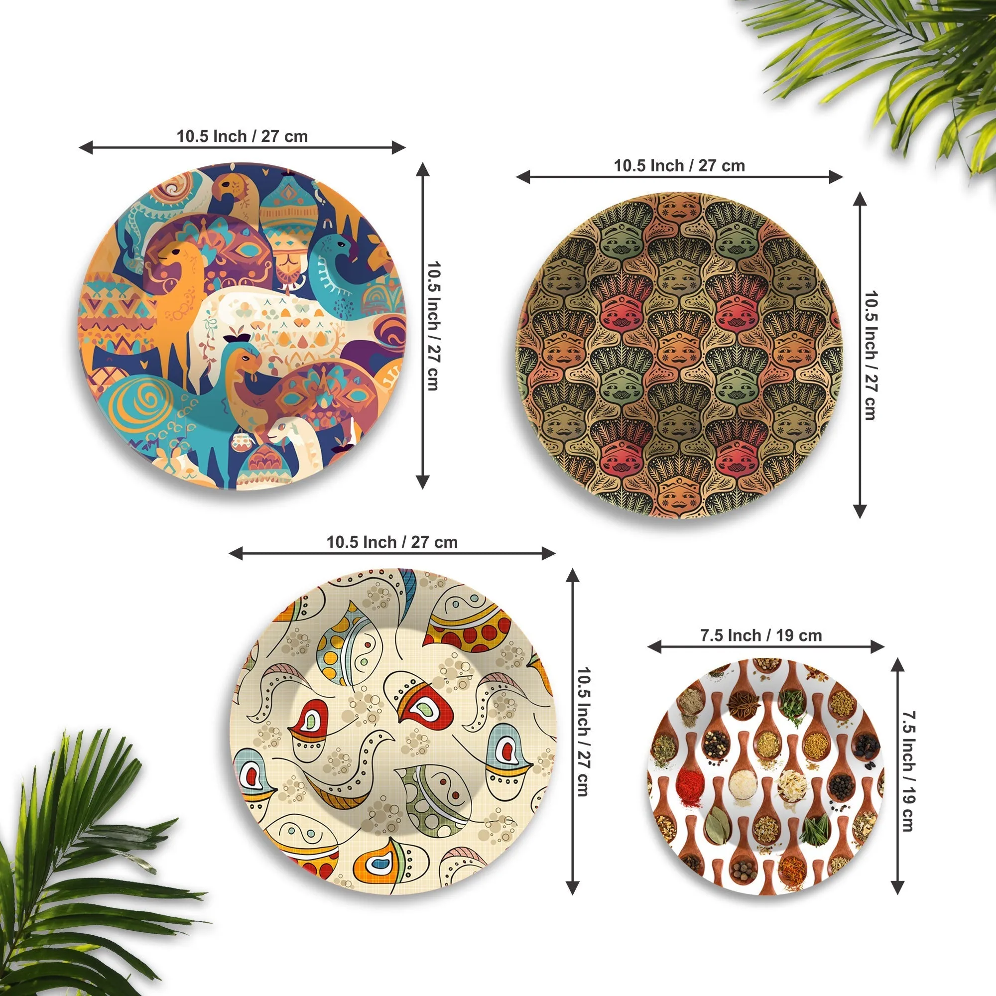 Artistic Pattern Premium Wall Plates Painting Set of Four