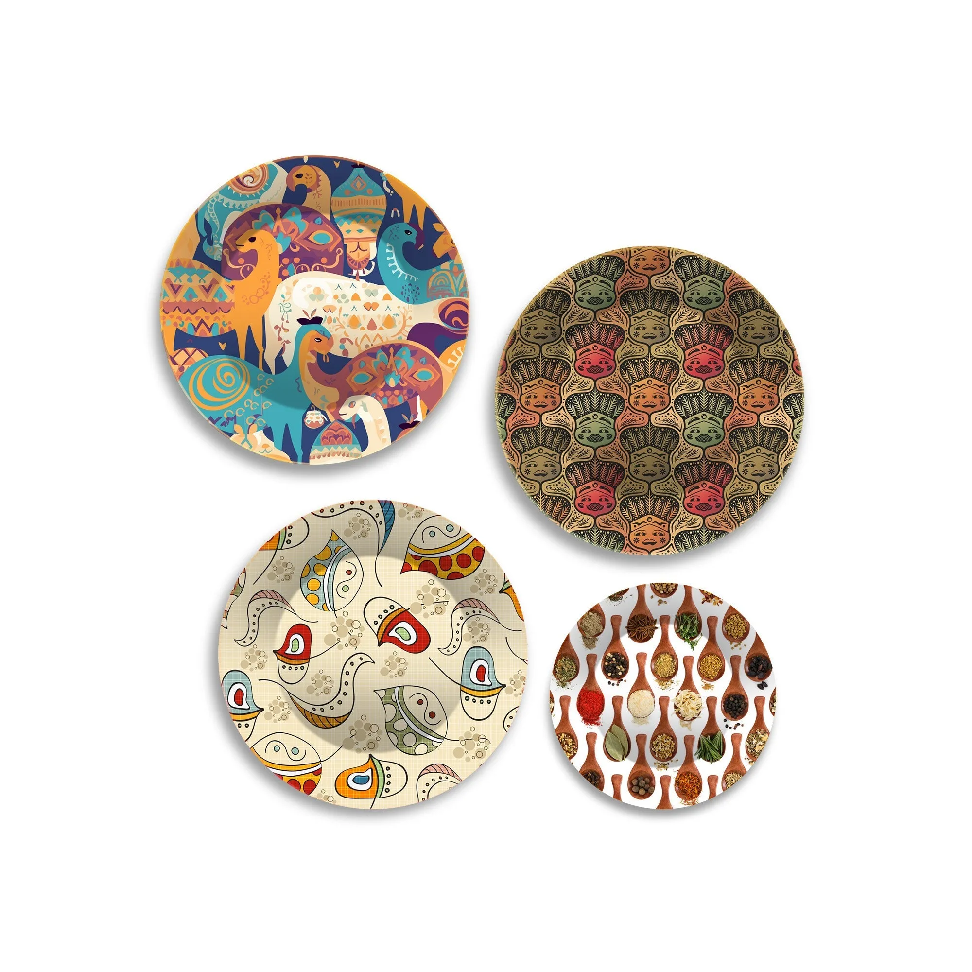 Artistic Pattern Premium Wall Plates Painting Set of Four