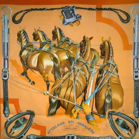 Attelage en Arbalete Hermes Scarf by Ledoux 90 cm Silk | Orange Col.