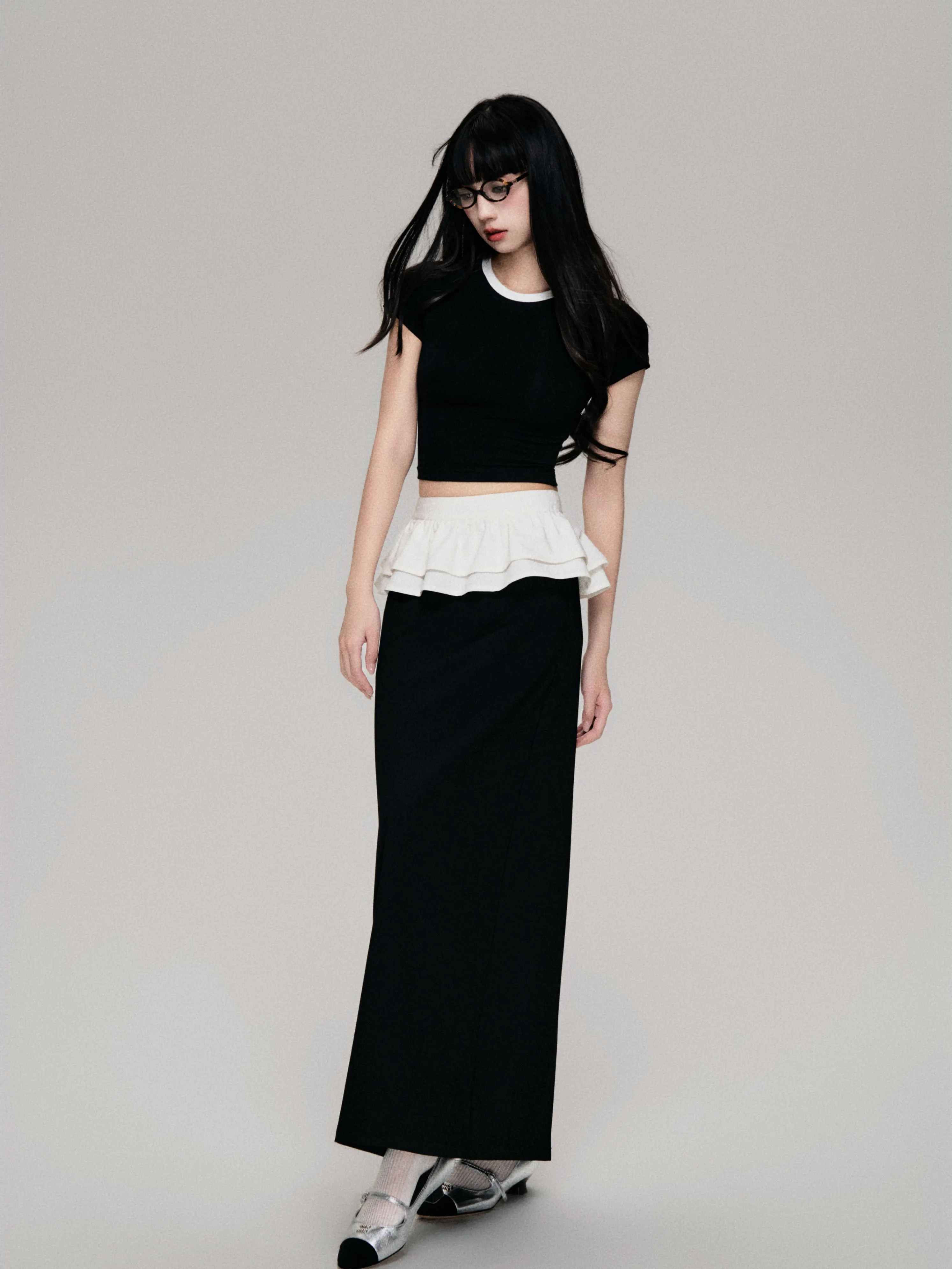 Ballet Style Black Back Slit Slim Maxi Skirt LUL0084