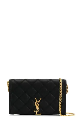 Becky Diamond-Quilted Chain Wallet Black