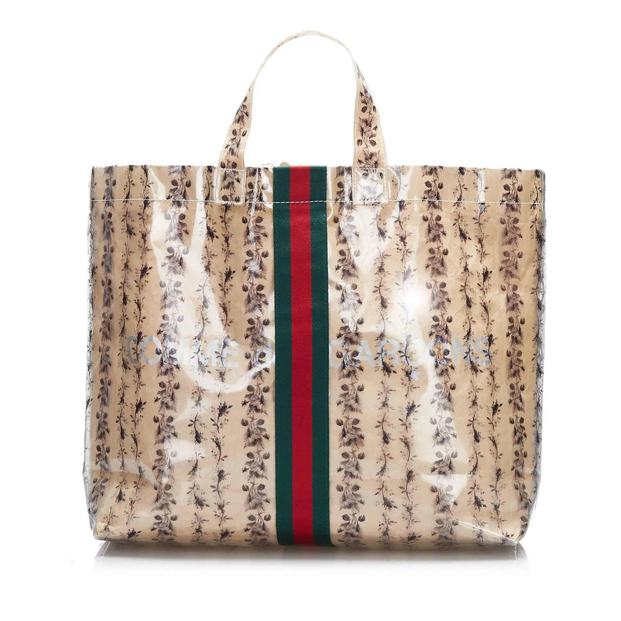 Beige Gucci x COMME des GARCONS Floral PVC Web Shopper Paper Tote