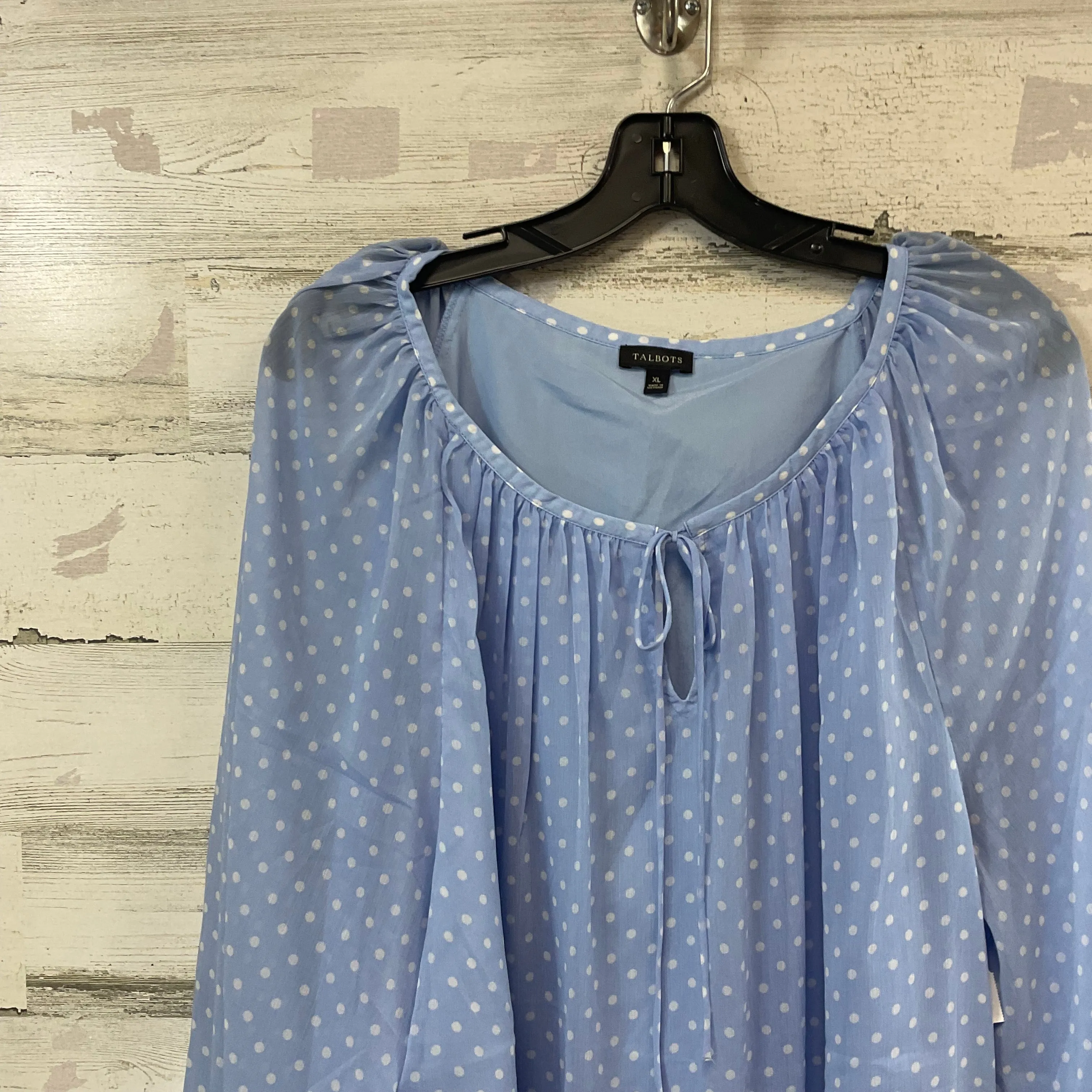 Blouse Long Sleeve By Talbots In Blue & White, Size: Xl