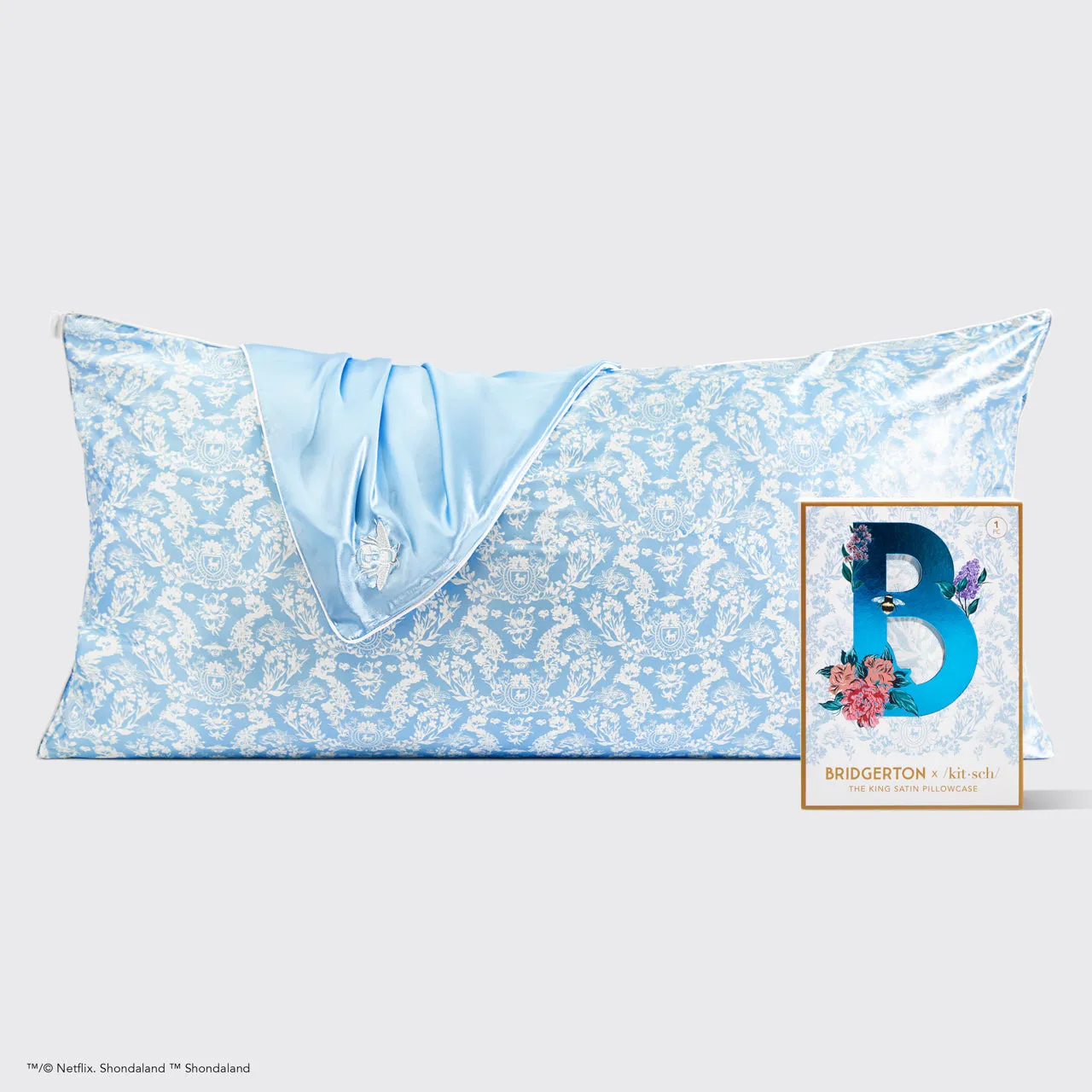 Bridgerton x Kitsch King Satin Pillowcase - Toile De Blue