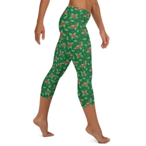 Christmas Holly Capri Leggings (Kelly Green)