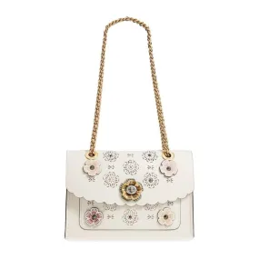 Coach Parker Floral Embellished White Leather Shoulder Bag