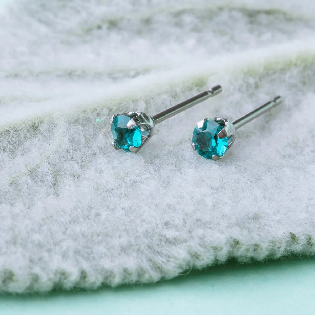 December Birthstone Stainless Steel Stud Earrings