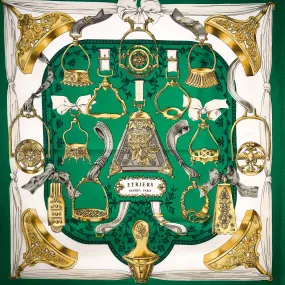 Etriers Hermes Scarf by Francoise de la Perriere 90 cm Silk Twill Early Issue