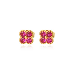 Four-Leaf Ruby Gemstone Stud Earrings