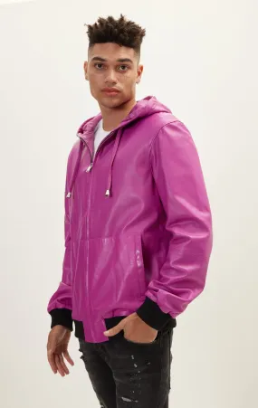 Genuine Leather Hooded Sweatshirt - Fuchsia