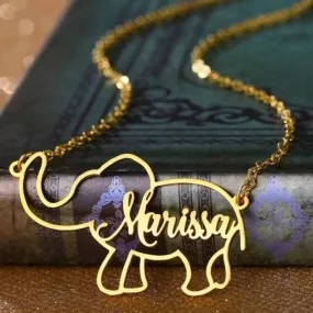 Genuine Silver Elephant Necklace Custom Name Necklace Name inside Elephant