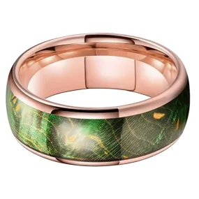 Green Elderwood & Rose Gold Tungsten Dome Wedding Ring (8mm)