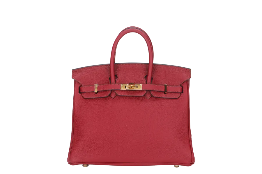 HERMES BIRKIN 25 (STAMP C) ROUGE GRENAT TOGO LEATHER GOLD HARDWARE WITH KEYS&LOCK , RAINCOAT, CARE CARD, DUST COVER & BOX