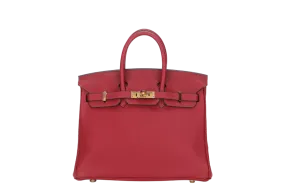 HERMES BIRKIN 25 (STAMP C) ROUGE GRENAT TOGO LEATHER GOLD HARDWARE WITH KEYS&LOCK , RAINCOAT, CARE CARD, DUST COVER & BOX