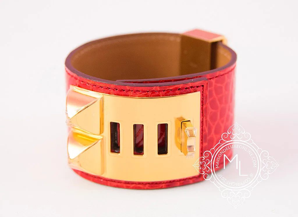 Hermes Geranium Alligator CDC Collier de Chien Bracelet S