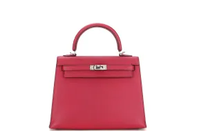 HERMES KELLY 25 (STAMP F) ROUGE VIF CHEVRE MYSORE PALLADIUM HARDWARE, WITH KEYS, LOCK, STRAP & DUST COVER