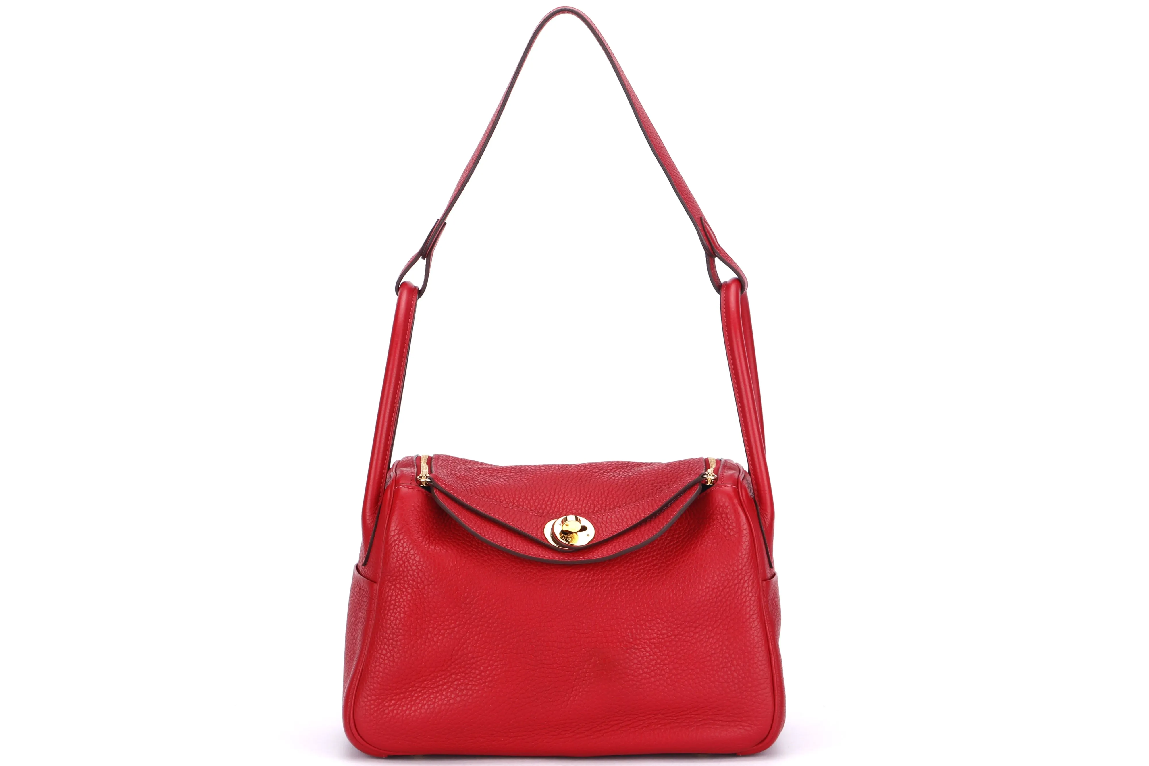 Hermes Lindy 26 (Stamp A 2017) Rouge Casaque Clemence Leather, Gold Hardware, no Dust Cover