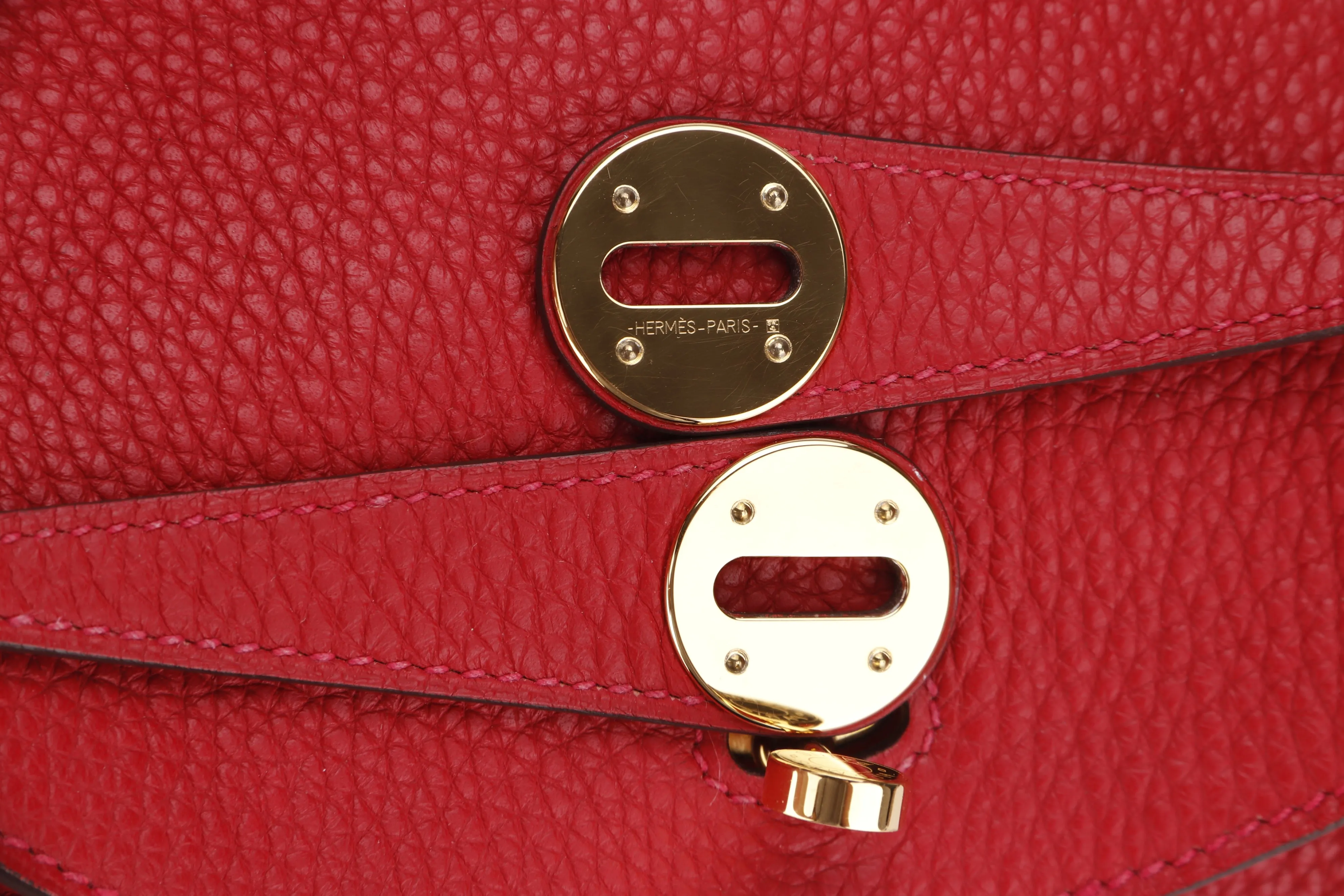 Hermes Lindy 26 (Stamp A 2017) Rouge Casaque Clemence Leather, Gold Hardware, no Dust Cover