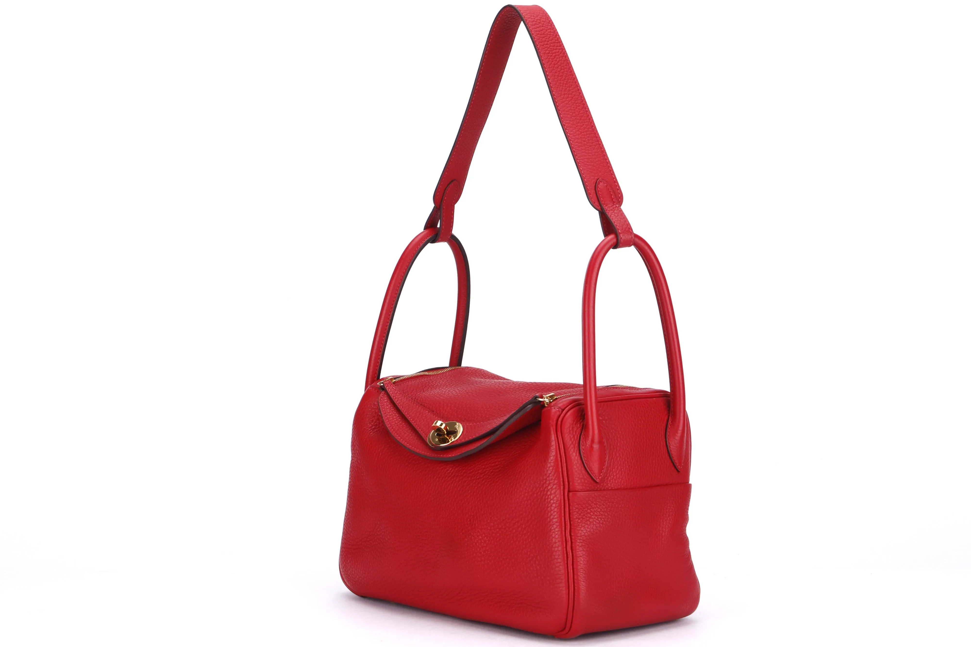 Hermes Lindy 26 (Stamp A 2017) Rouge Casaque Clemence Leather, Gold Hardware, no Dust Cover