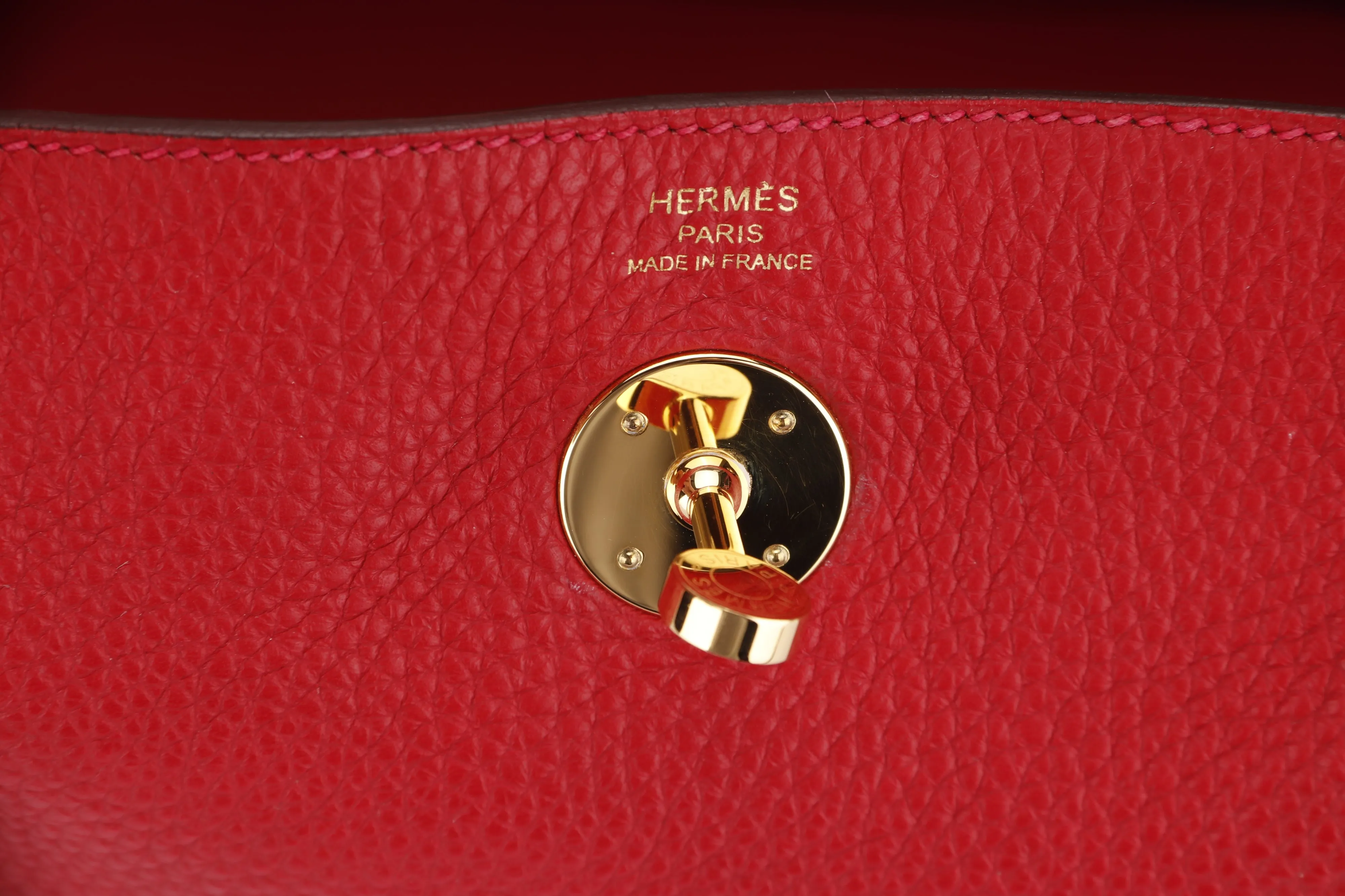 Hermes Lindy 26 (Stamp A 2017) Rouge Casaque Clemence Leather, Gold Hardware, no Dust Cover