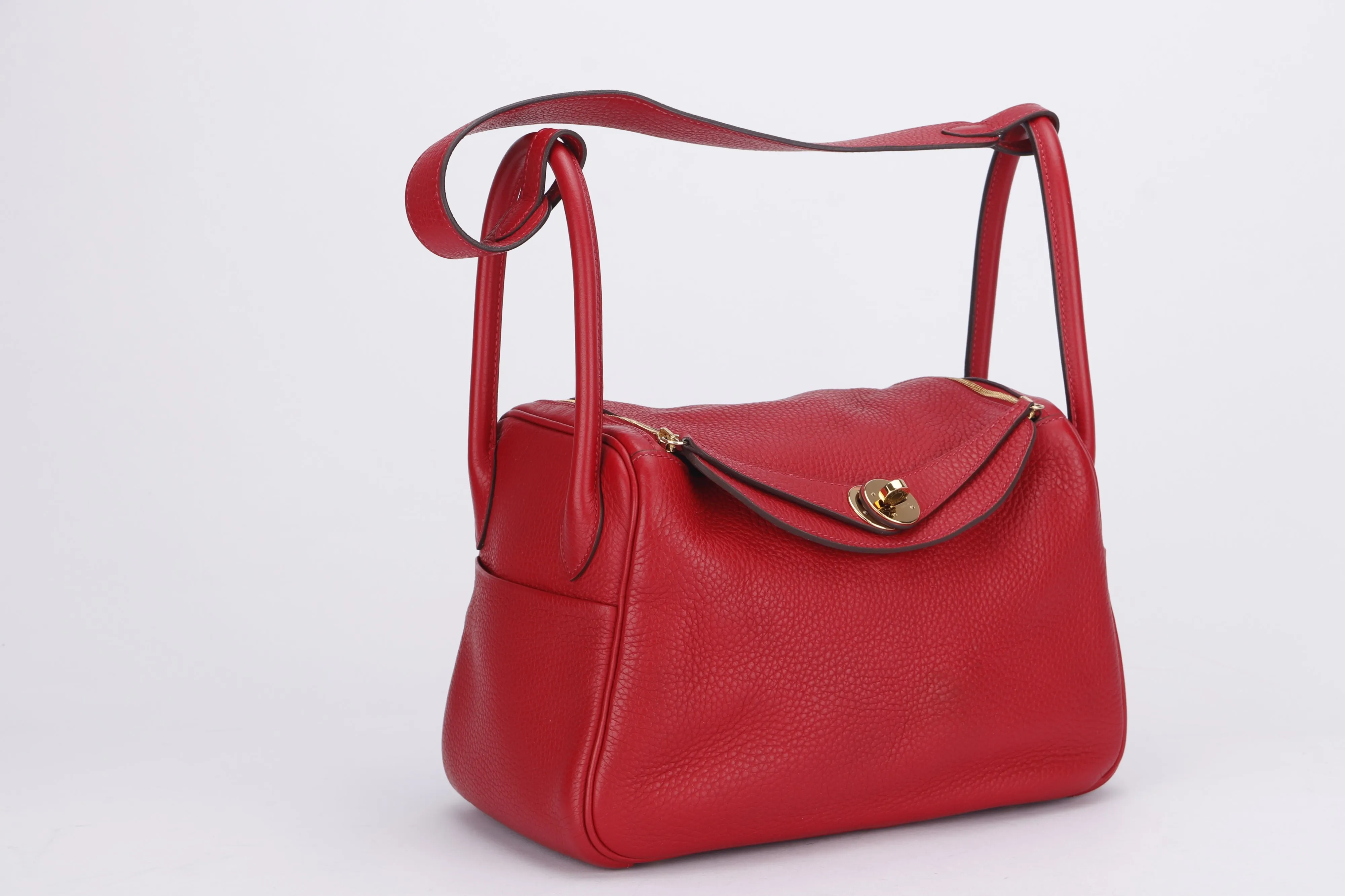 Hermes Lindy 26 (Stamp A 2017) Rouge Casaque Clemence Leather, Gold Hardware, no Dust Cover