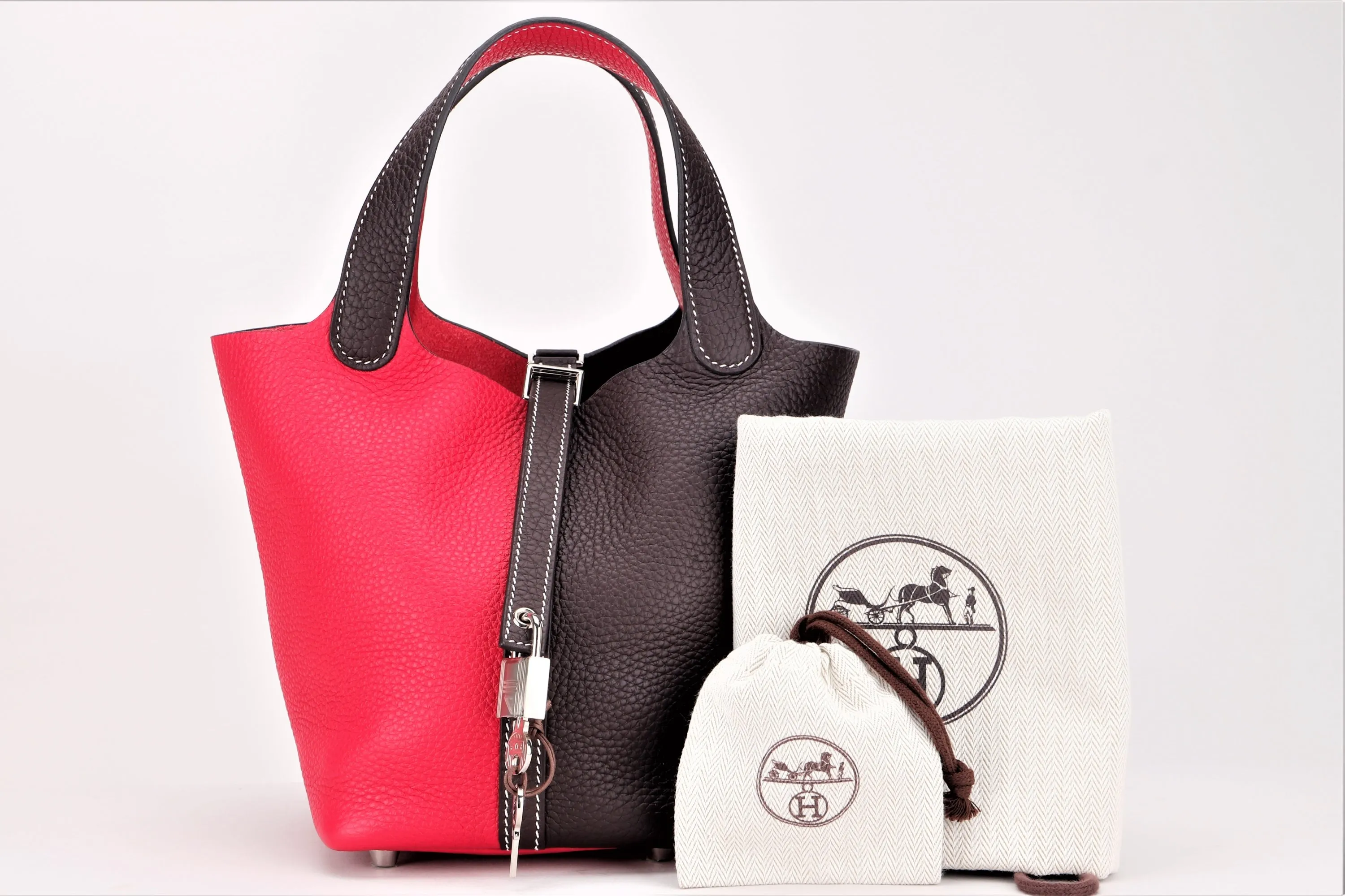 HERMES PICOTIN 18CM (STAMP Z 2021) ROUGE SELLIER & FRAMBOISE, SILVER HARDWARE, WITH DUST COVER & BOX