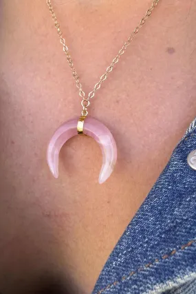 I Move In Love Rose Quartz Horn Necklace