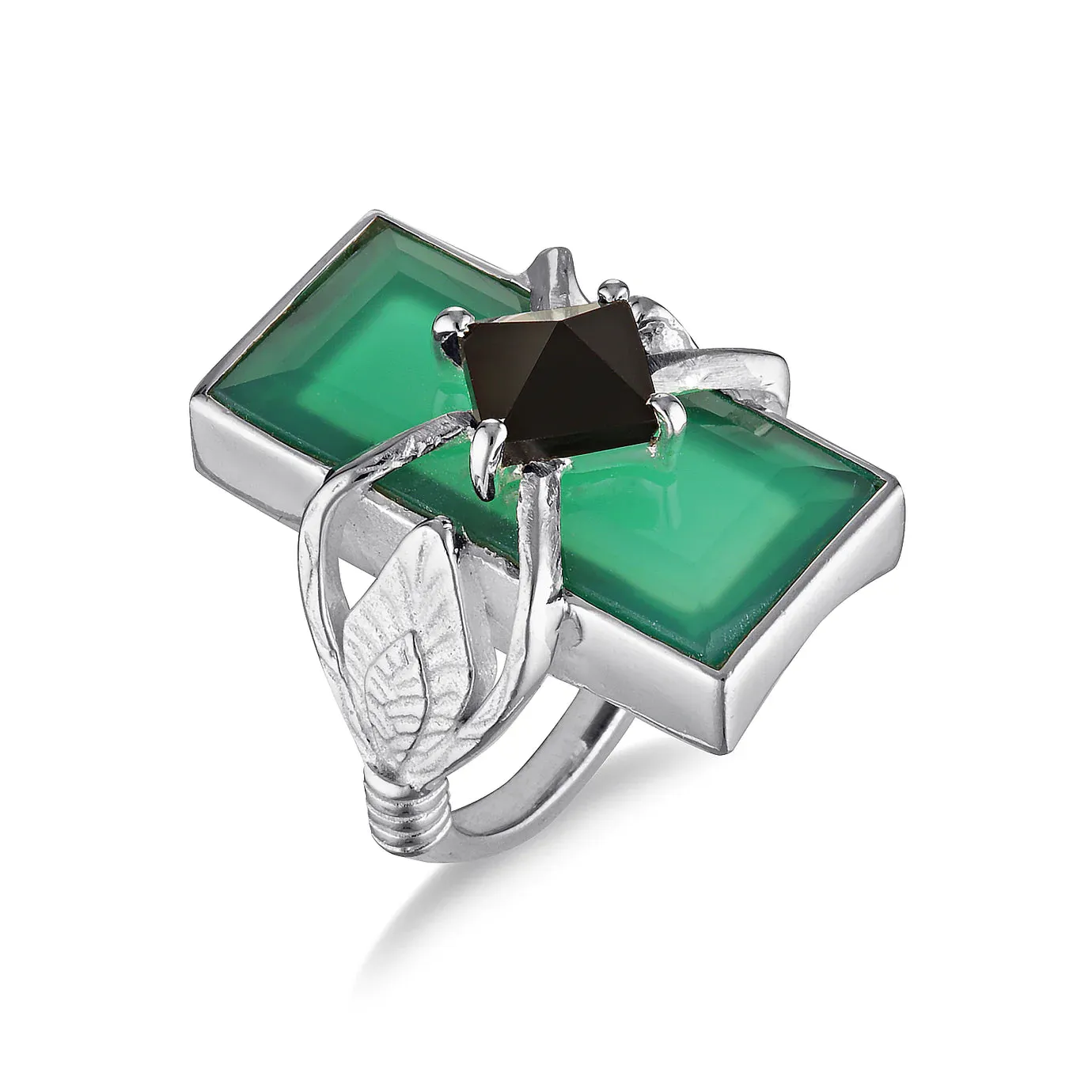 Kyoti Lotus Ring Green Onyx Silver