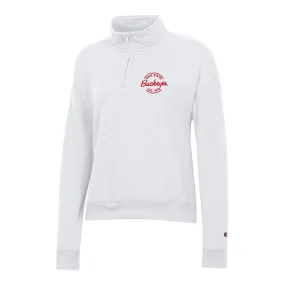 Ladies Ohio State Buckeyes Powerblend® Embroidered White 1/4 Zip