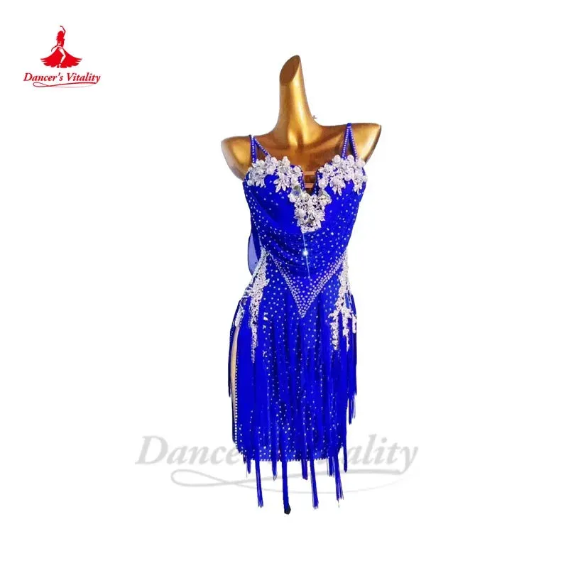 Latin Dance Fringe Skirt for Women Customsized Chacha Tango Performance Fringe Dress Costume Adult Child Latin Dancing Dresses