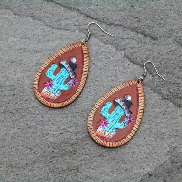 Leather cactus earrings  CINCO DE MAYO