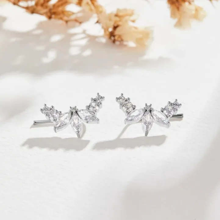 Lily Crystal Silver Leaf Earrings