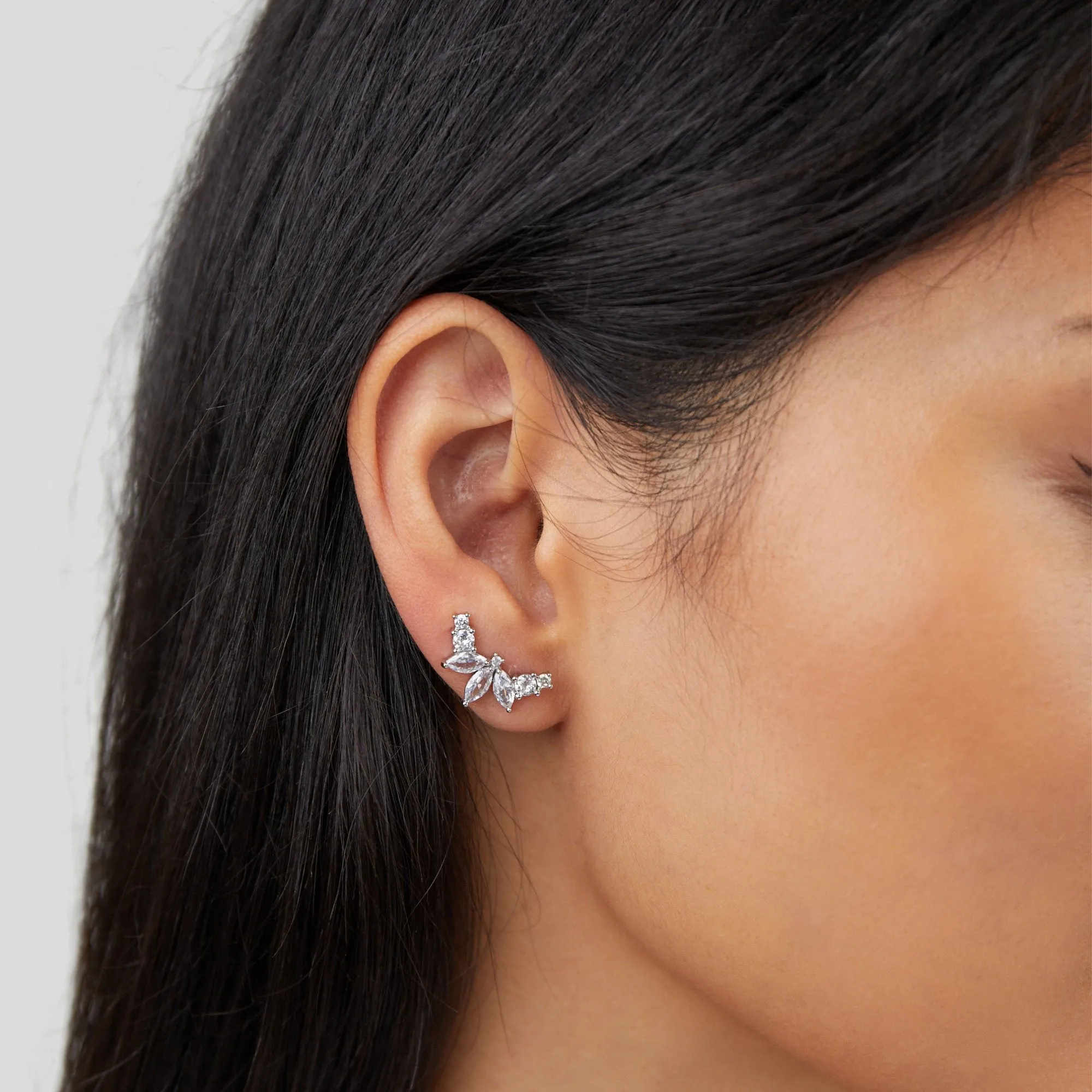 Lily Crystal Silver Leaf Earrings