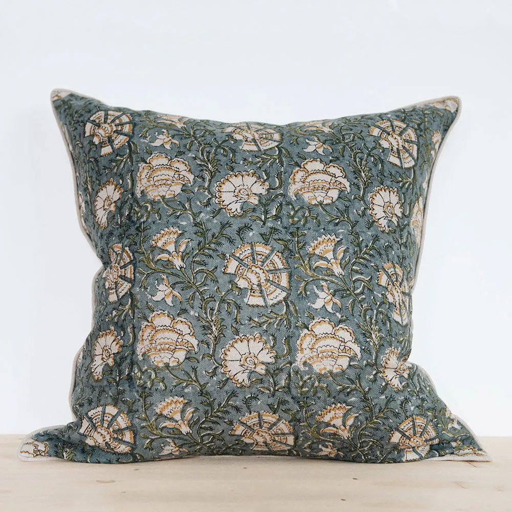 Linen Hand Block-Printed Pillow Cover Set No. 0708