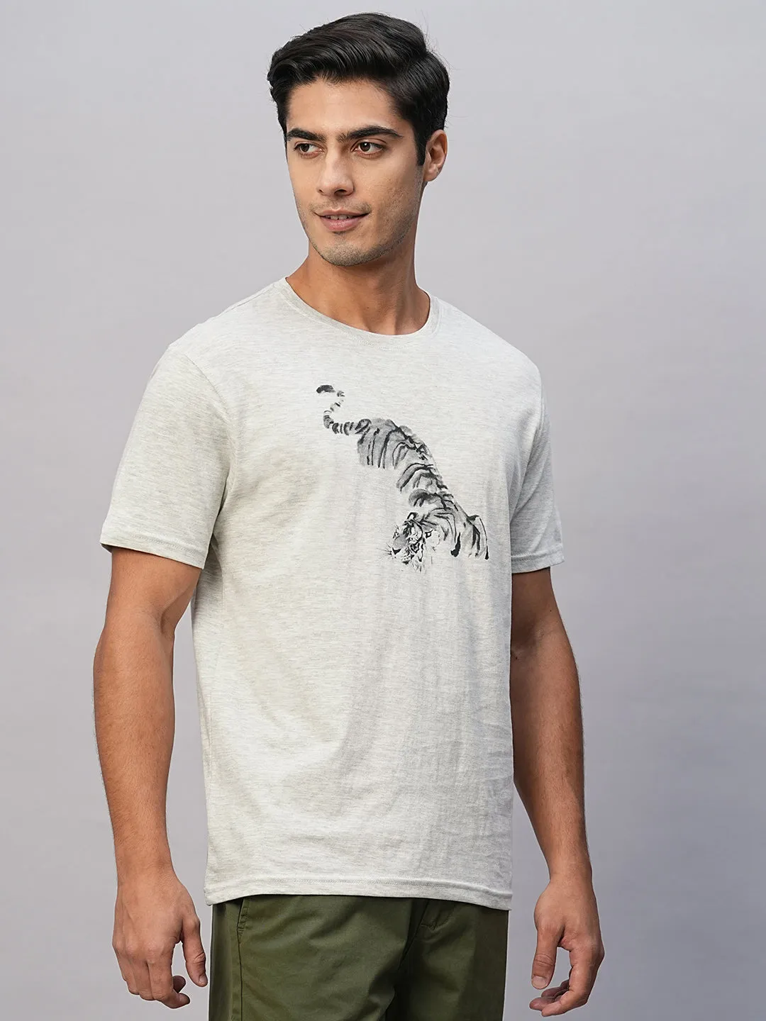 Men's Ecru Cotton Regular Fit Tshirt