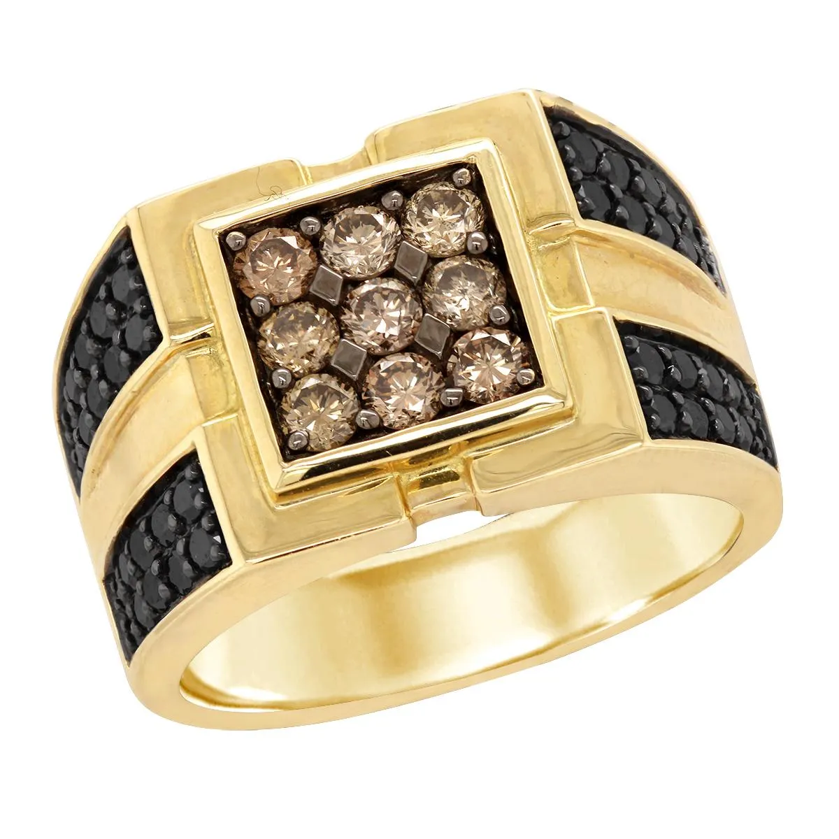 MEN'S MODERN YELLOW GOLD FASHION RING WITH BLACK AND BROWN DIAMONDS, 1.53 CT TW