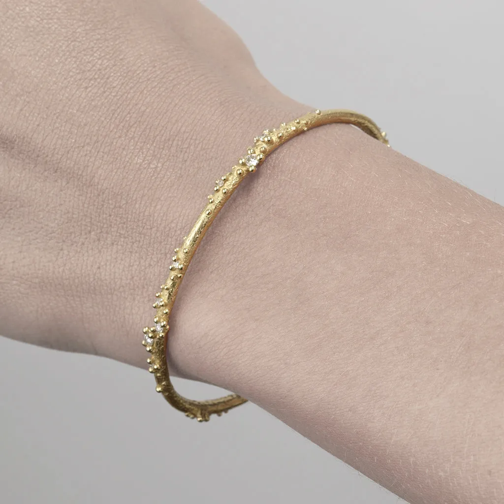 Narrow Diamond Encrusted Gold Cuff