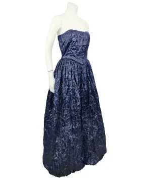 Navy Blue Strapless "Trash Bag" Gown