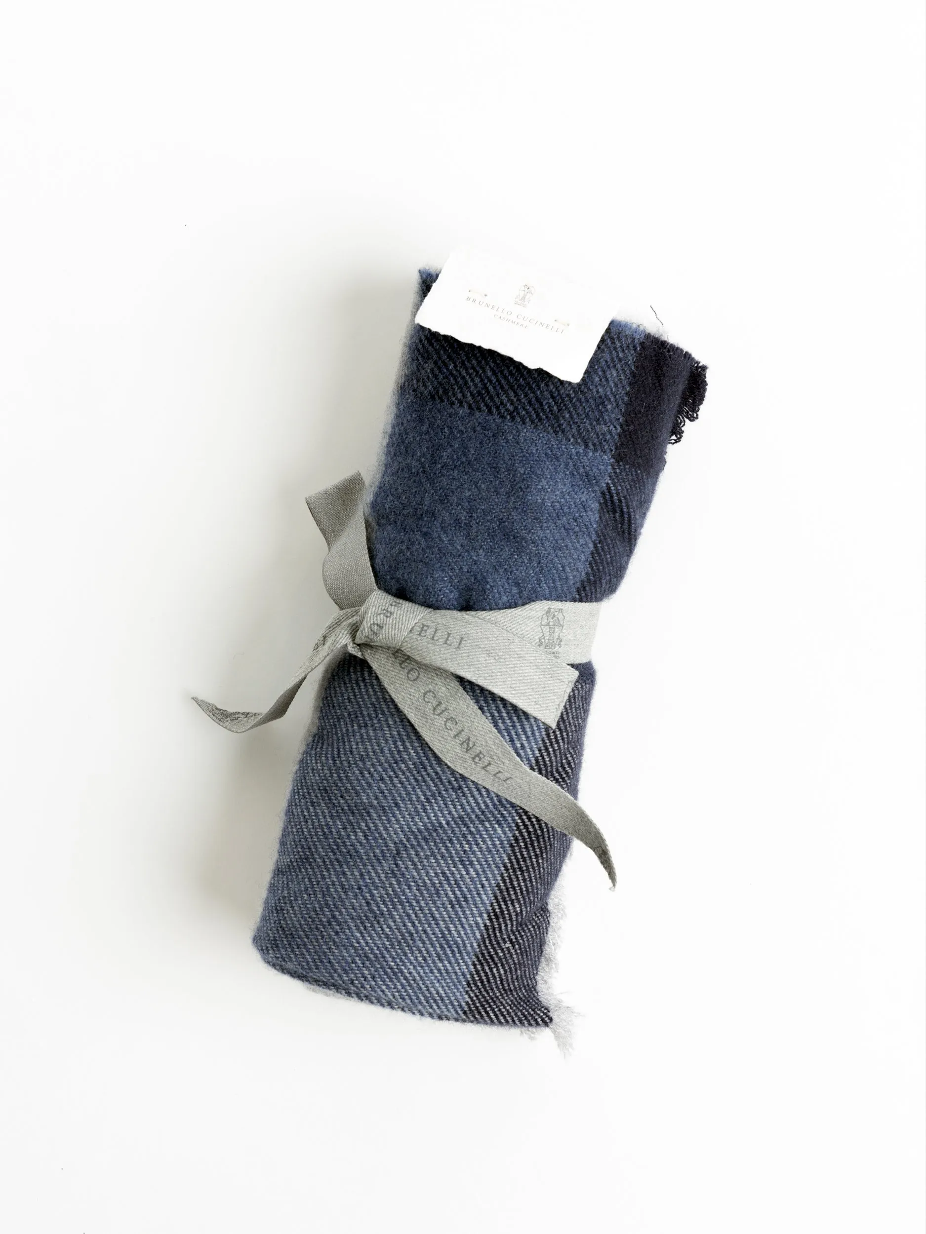 Navy/Grey Checked Twill Scarf