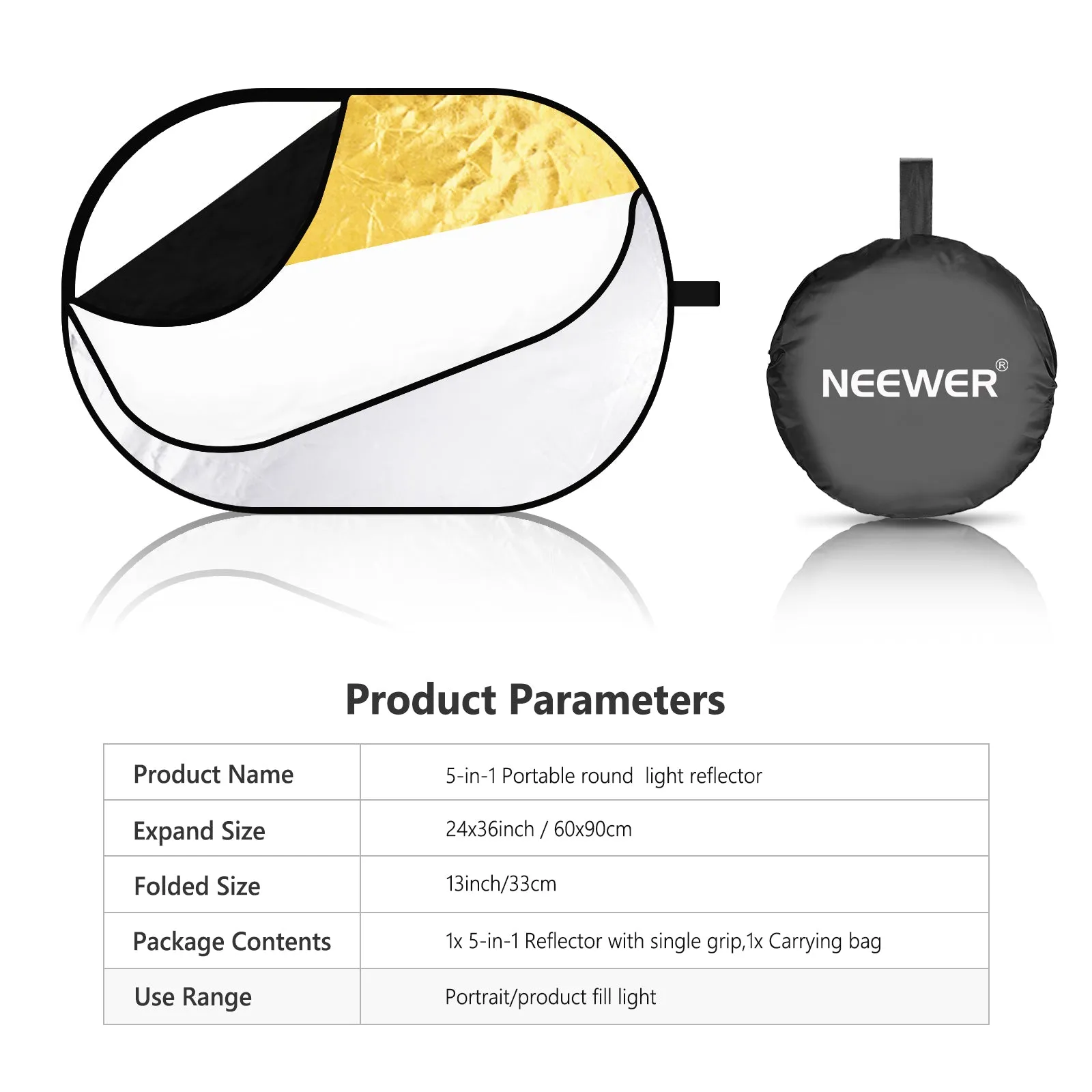 NEEWER 5 in 1 Portable Lighting Reflector/Diffuser Kit