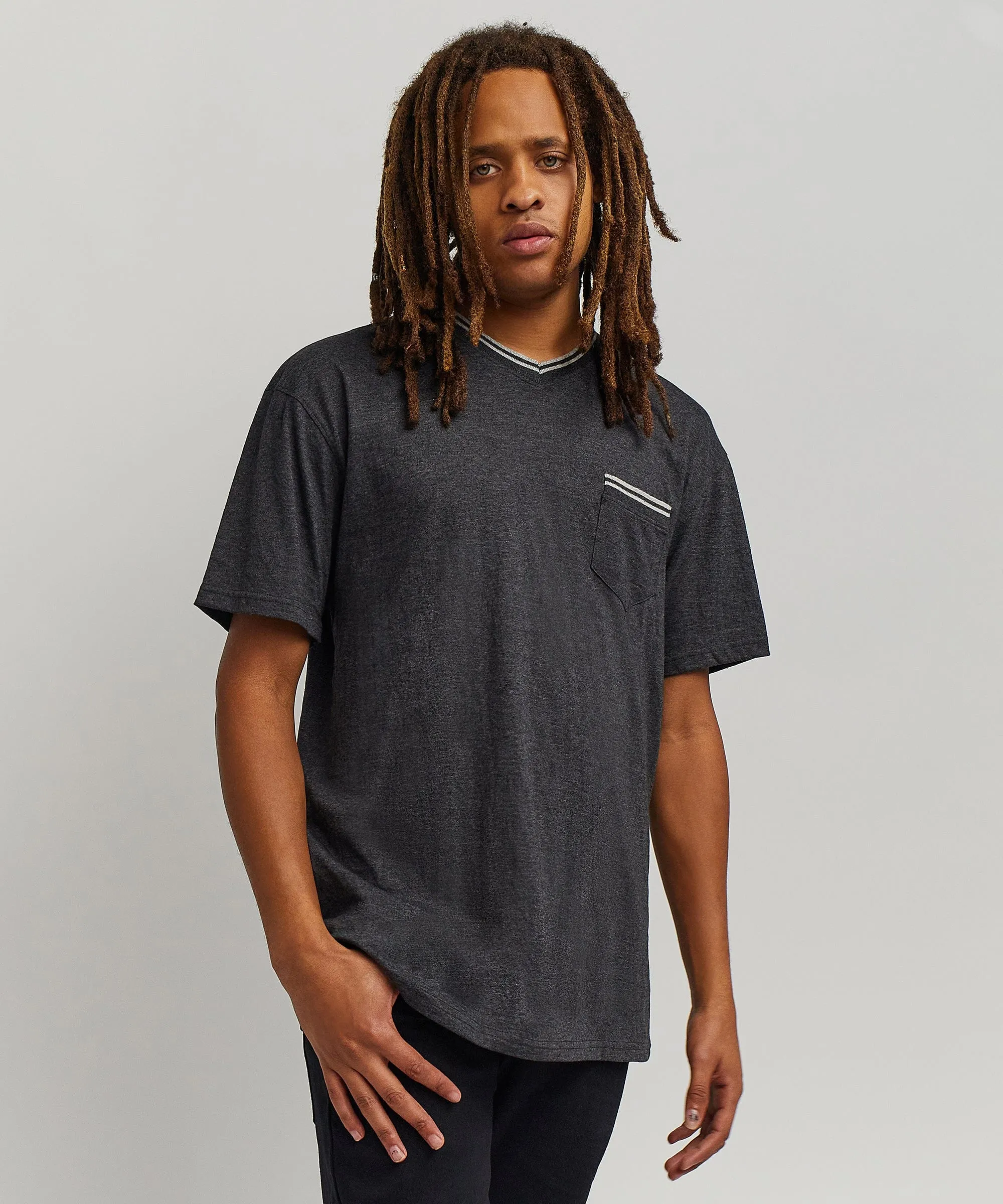 Pocket Stripe Contrast Short Sleeve Tee - Charcoal