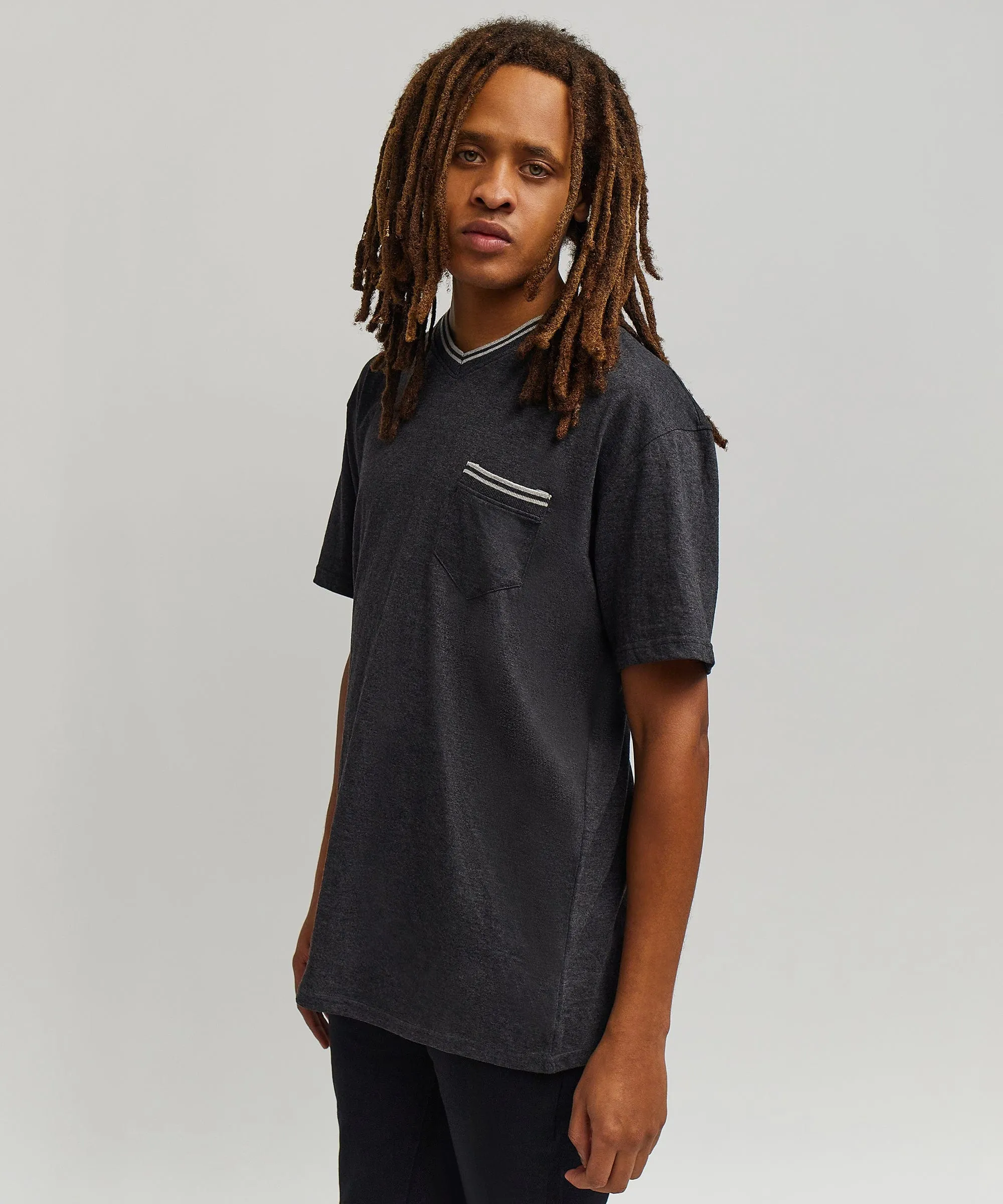 Pocket Stripe Contrast Short Sleeve Tee - Charcoal